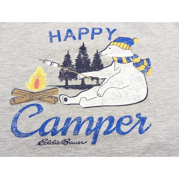 Eddie Bauer Happy Camper Long Sleeve Gray T-Shirt Unisex Kids Lg Women's XS/S - Picture 5 of 5